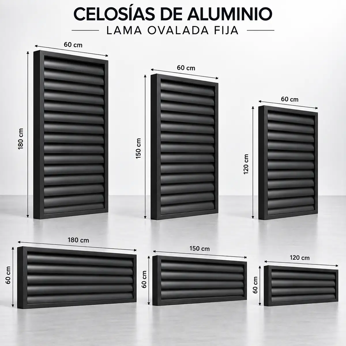 Medidas disponibles de celosía de aluminio con lama curva fija
